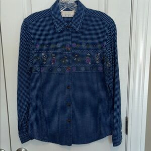 Casey & Max, Blue Check, Embroidered Women's Button Down Shirt, S